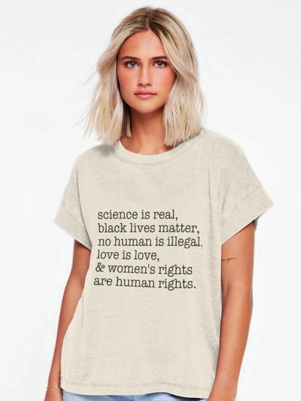Gildan “Science is Real” Progressive Manifesto T-Shirt Cream Small NWOT